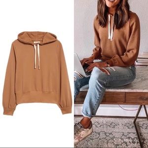 Madewell Bubble Sleeve Hoodie Crop Sweatshirt — Warm Hickory (S)